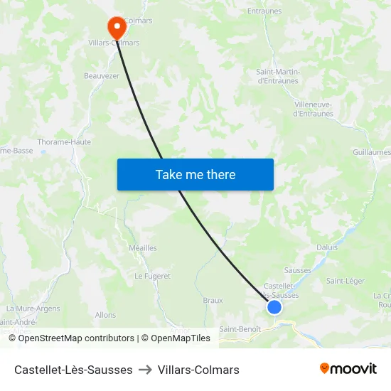 Castellet-Lès-Sausses to Villars-Colmars map