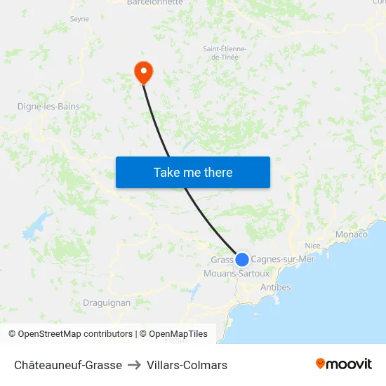 Châteauneuf-Grasse to Villars-Colmars map