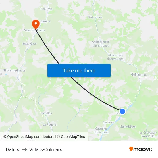 Daluis to Villars-Colmars map