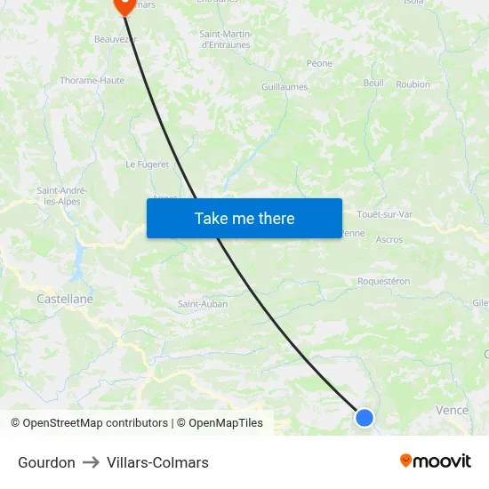 Gourdon to Villars-Colmars map