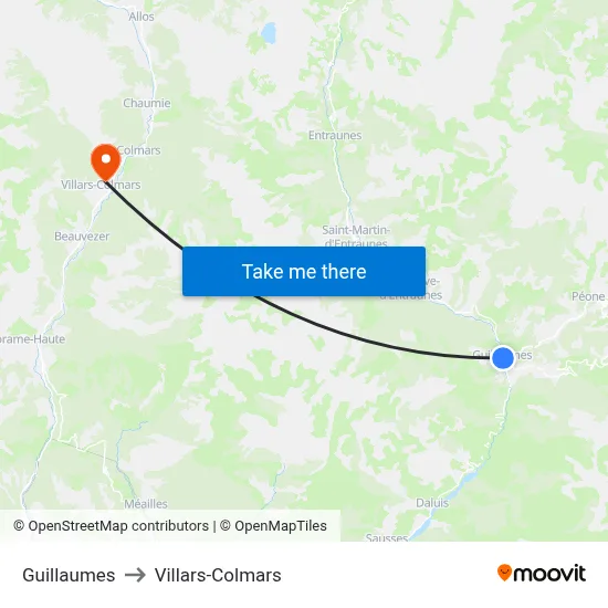 Guillaumes to Villars-Colmars map