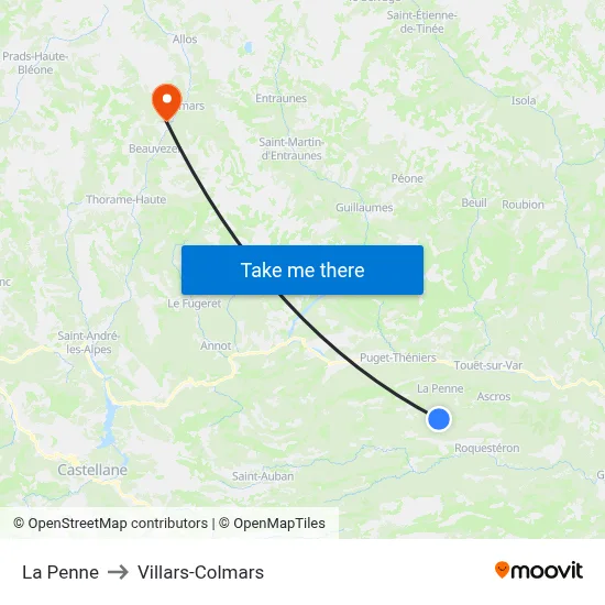 La Penne to Villars-Colmars map