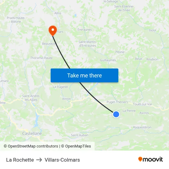 La Rochette to Villars-Colmars map