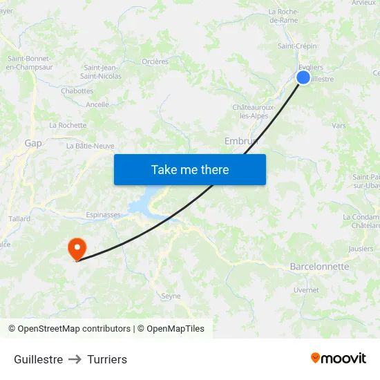 Guillestre to Turriers map