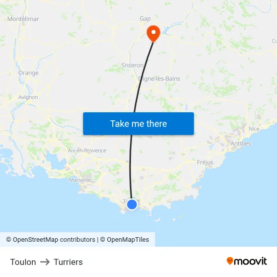 Toulon to Turriers map