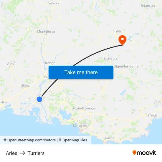 Arles to Turriers map