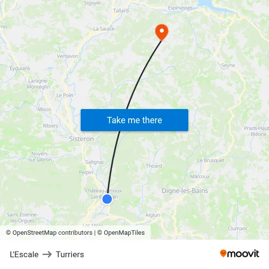 L'Escale to Turriers map