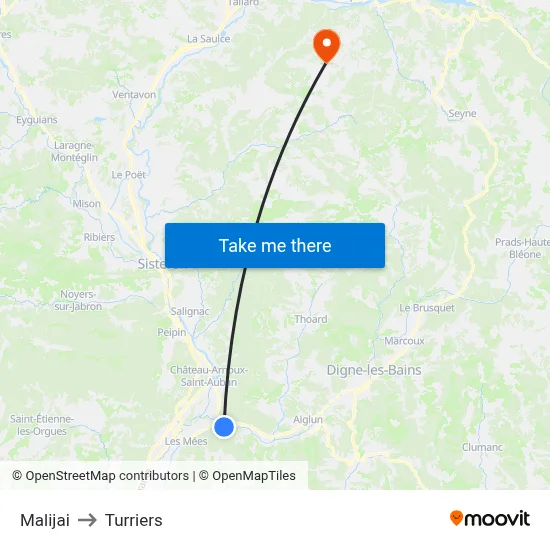 Malijai to Turriers map