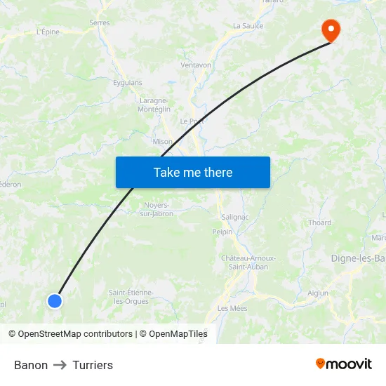 Banon to Turriers map