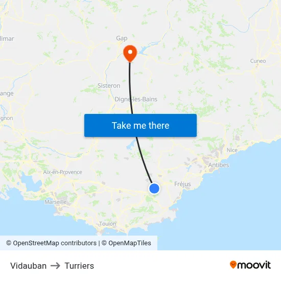 Vidauban to Turriers map