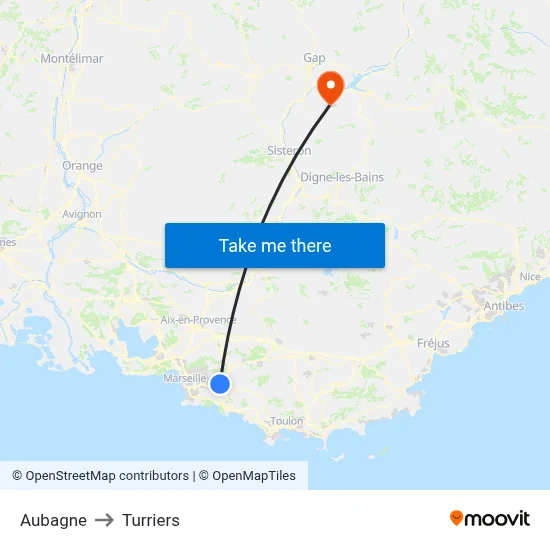 Aubagne to Turriers map