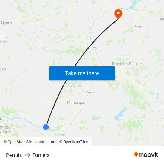 Pertuis to Turriers map
