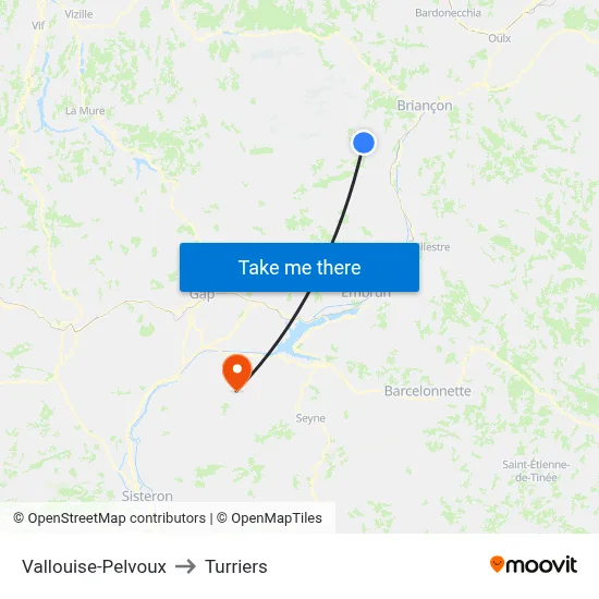 Vallouise-Pelvoux to Turriers map