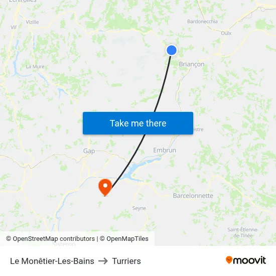 Le Monêtier-Les-Bains to Turriers map