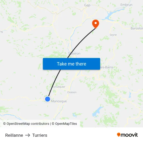 Reillanne to Turriers map
