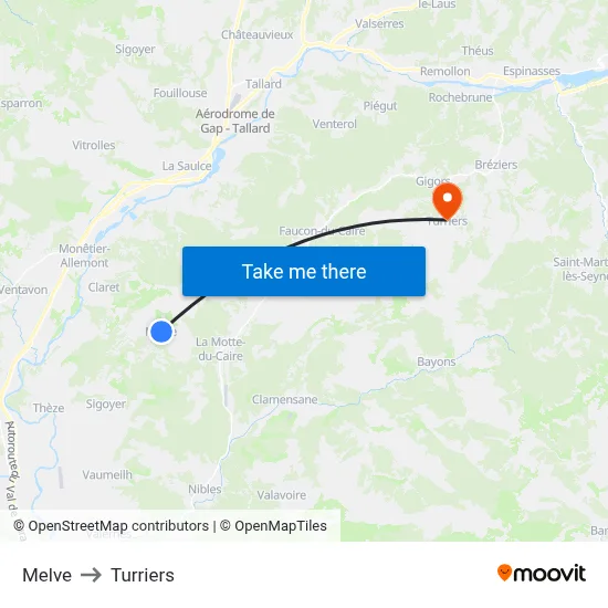 Melve to Turriers map