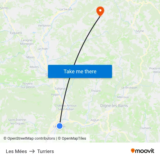 Les Mées to Turriers map