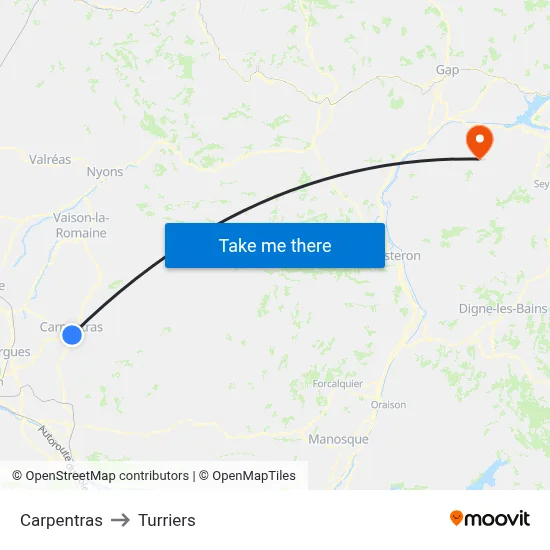 Carpentras to Turriers map