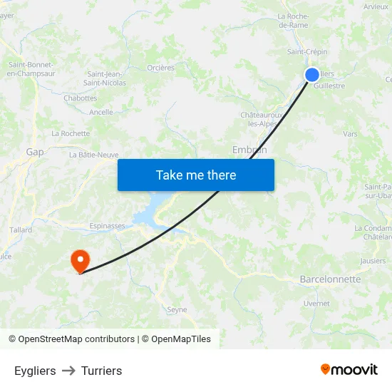 Eygliers to Turriers map