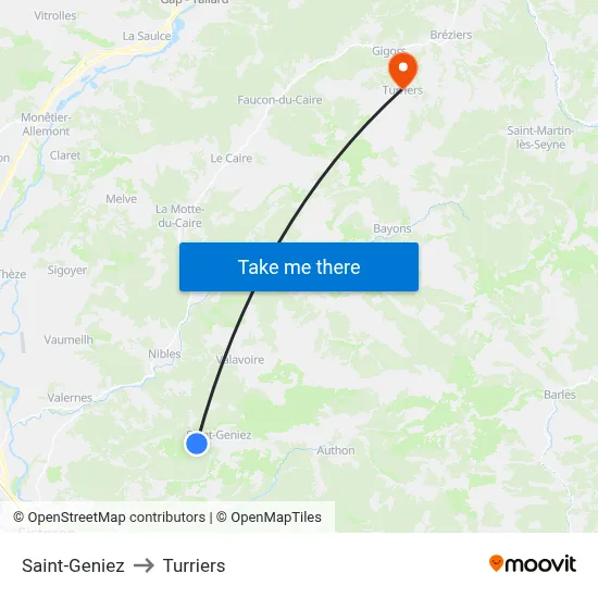Saint-Geniez to Turriers map