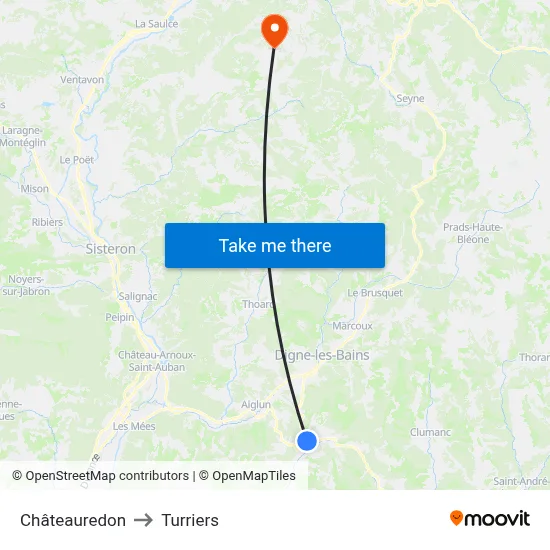 Châteauredon to Turriers map