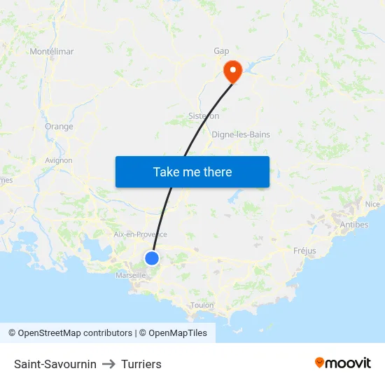 Saint-Savournin to Turriers map