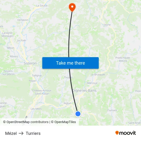 Mézel to Turriers map