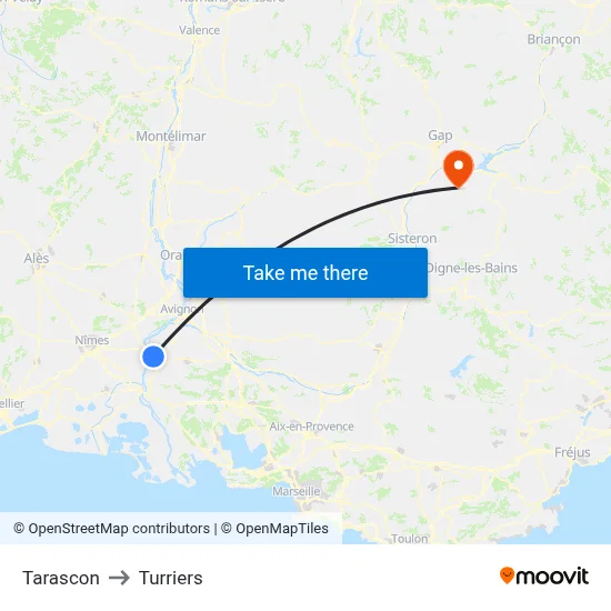 Tarascon to Turriers map