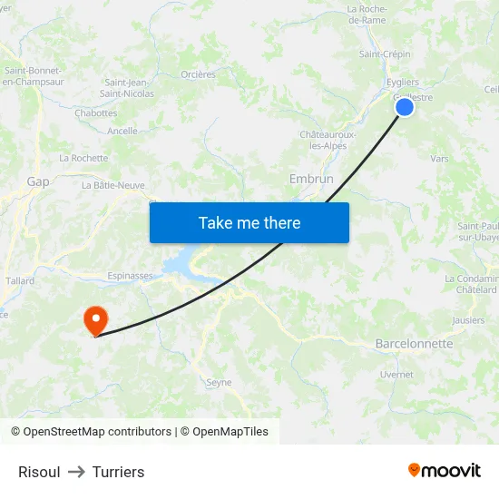 Risoul to Turriers map