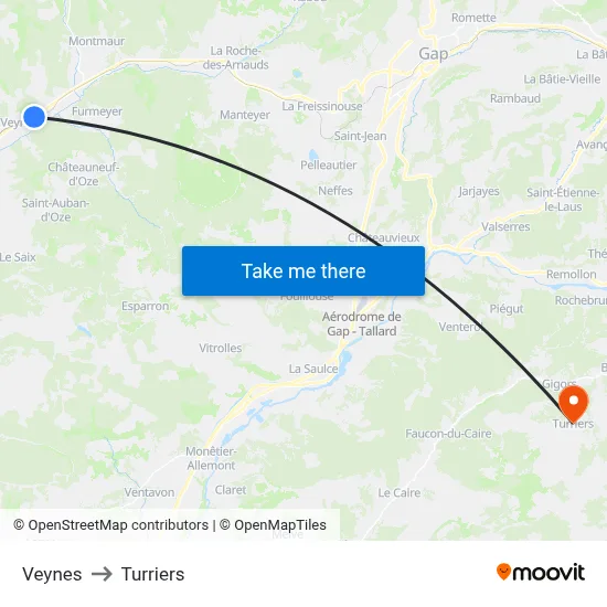 Veynes to Turriers map
