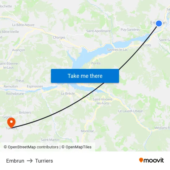 Embrun to Turriers map