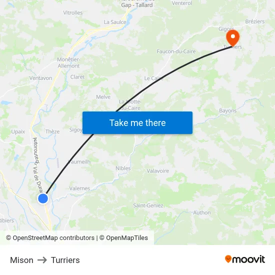 Mison to Turriers map