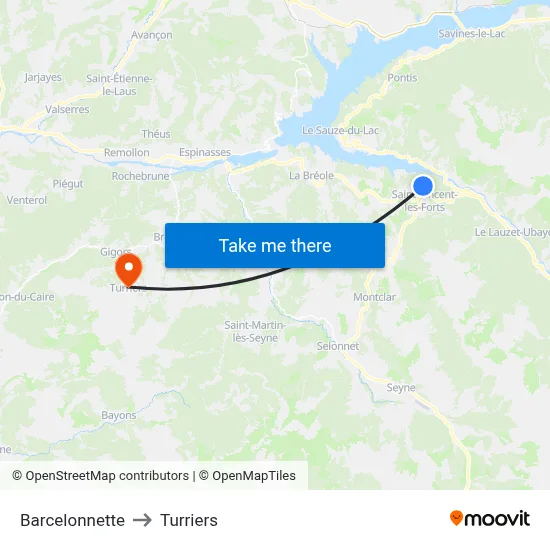 Barcelonnette to Turriers map