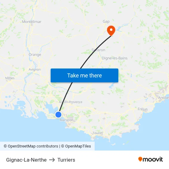 Gignac-La-Nerthe to Turriers map