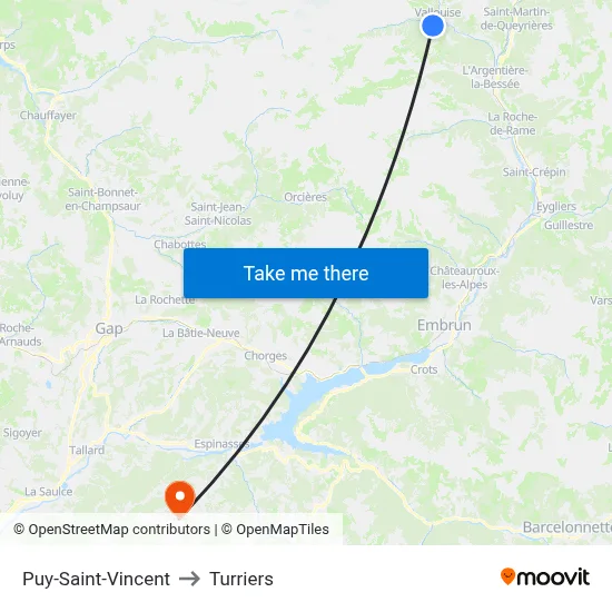 Puy-Saint-Vincent to Turriers map