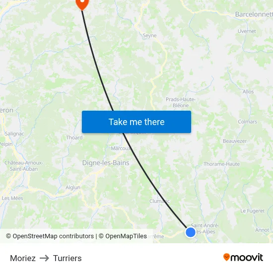 Moriez to Turriers map