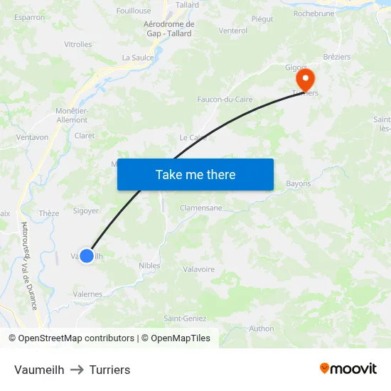 Vaumeilh to Turriers map