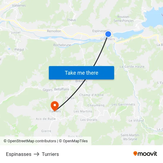 Espinasses to Turriers map