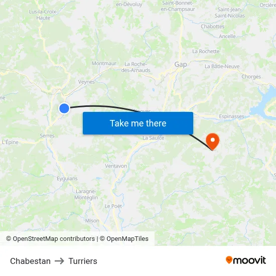 Chabestan to Turriers map