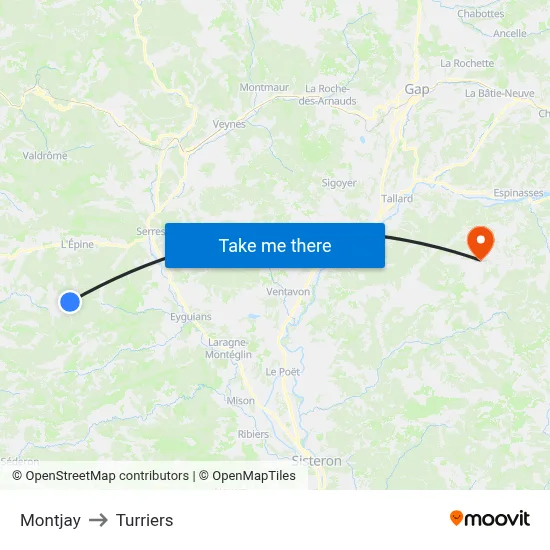 Montjay to Turriers map