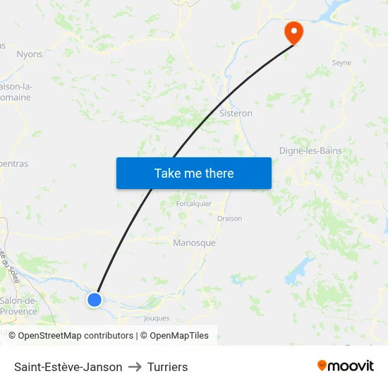 Saint-Estève-Janson to Turriers map