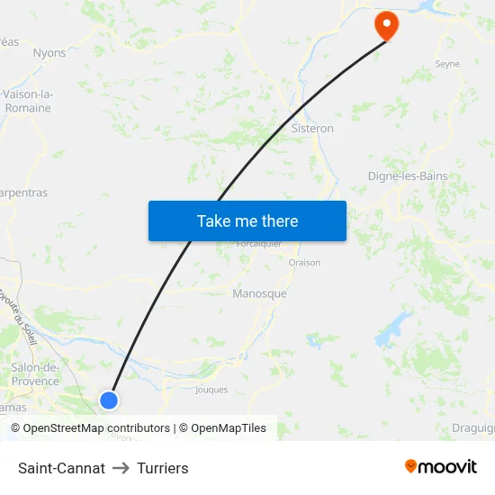 Saint-Cannat to Turriers map