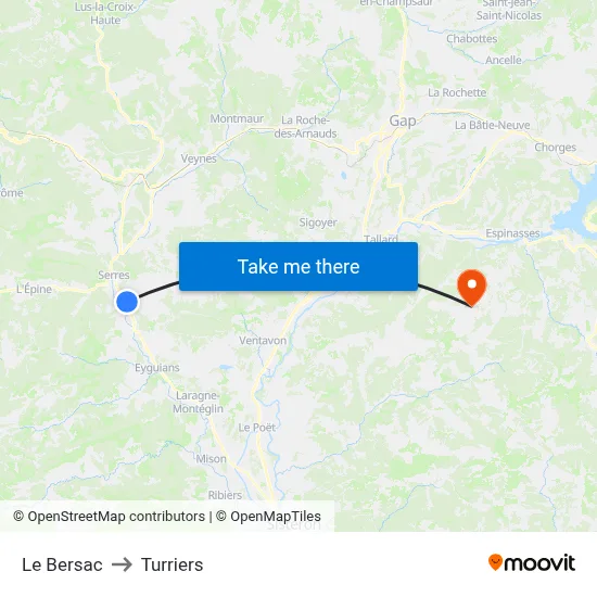 Le Bersac to Turriers map