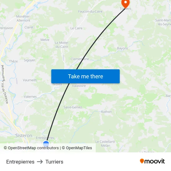 Entrepierres to Turriers map
