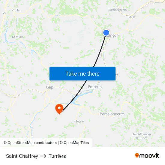 Saint-Chaffrey to Turriers map