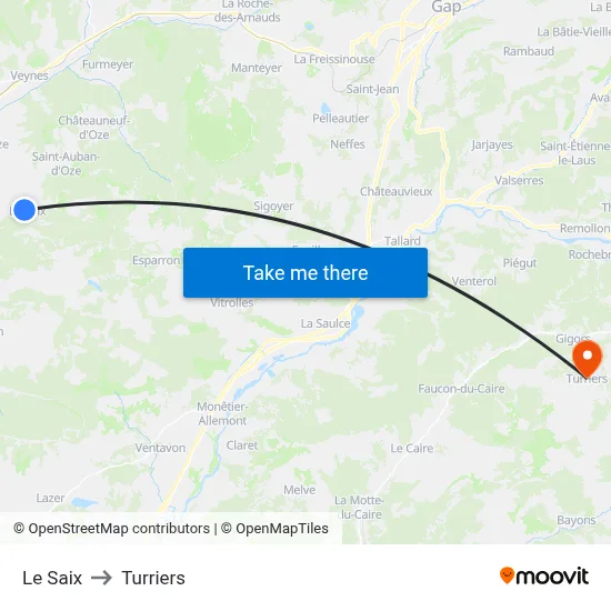 Le Saix to Turriers map