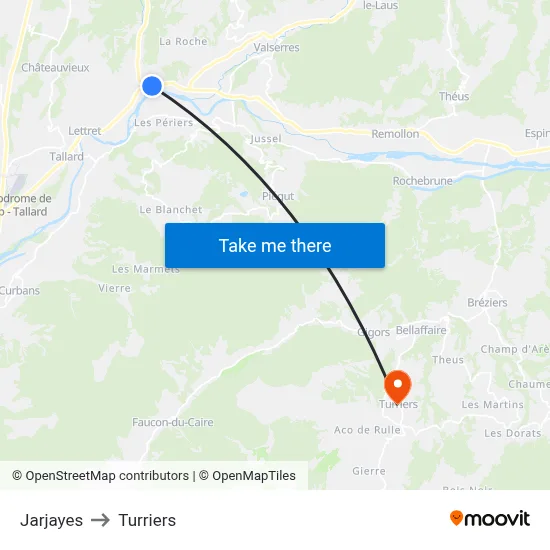 Jarjayes to Turriers map