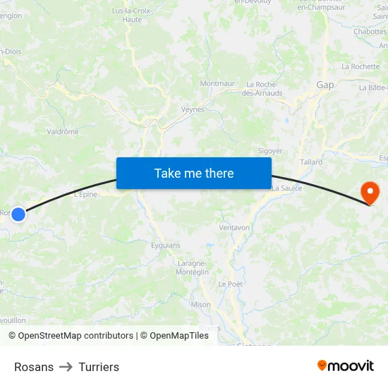 Rosans to Turriers map