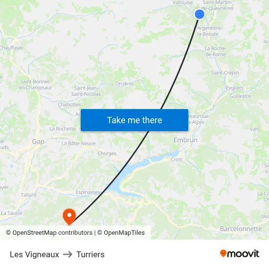 Les Vigneaux to Turriers map