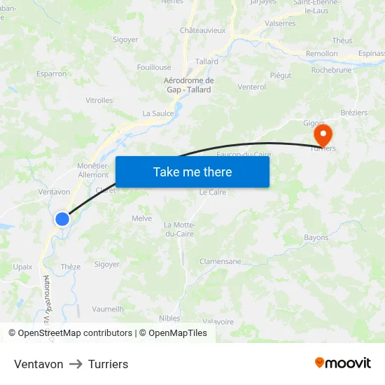 Ventavon to Turriers map